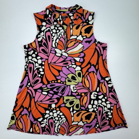 Cocomo Dresses & Skirts - Cocomo Woman 2X Tunic Top Mini Dress Zip Front Sleeveless Butterfly Print